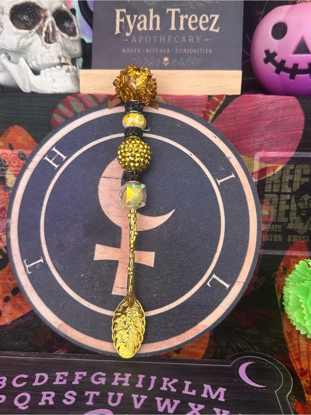 Handmade Gold Ritual Spoon – Beaded Apothecary & Altar Tool